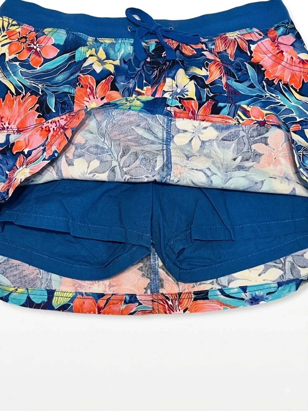fresh Tropical Floral Blue Drawstring Skort